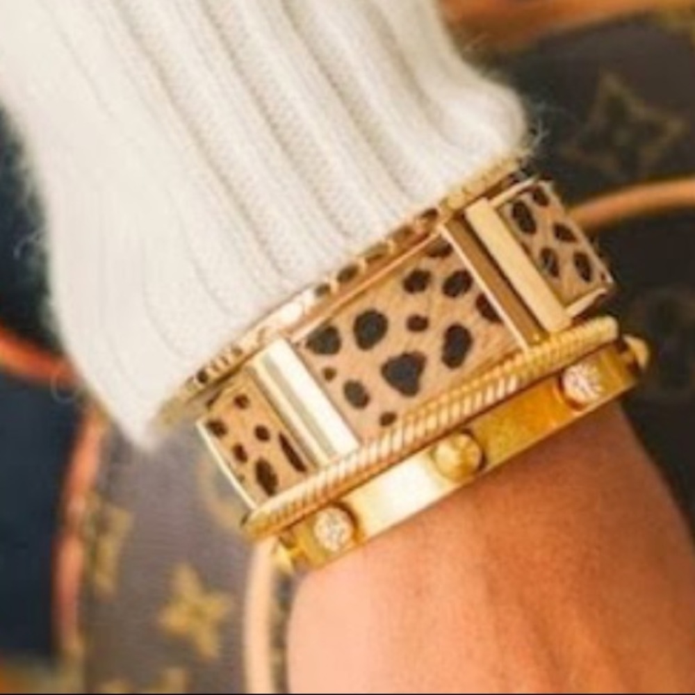 J. Crew Leopard and Gold Calf Hair Cuff Bracelet